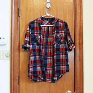 Plaid Tab Sleeve Button Down